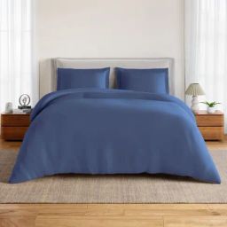 Spaces Cotton Blue Solid 170 TC Double Size Bedsheet with 2 Pillow Covers-picture-1