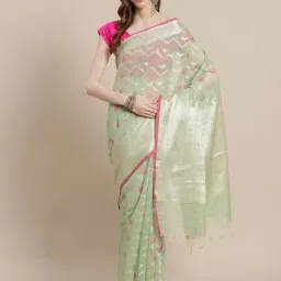 Banarasi Silk Works Pistachio Woven Saree with Blouse-picture-18