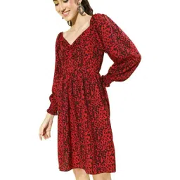 Sera Red Animal Printed A-Line Dress-image-64