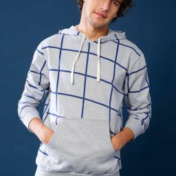Campus Sutra Light Grey Checks Full Sleeves Hoodie-picture-32
