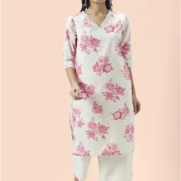 Rangmanch by Pantaloons Off-White & Red Cotton Printed Straight Kurta-image-53