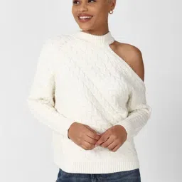 Forever 21 Off White Self Design Sweater-picture-12