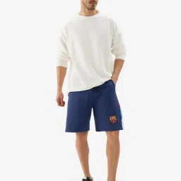 The Souled Store Blue Cotton Straight Fit Colour Block Shorts image 4