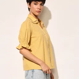 Only Yellow Cotton Self Shirt image 4