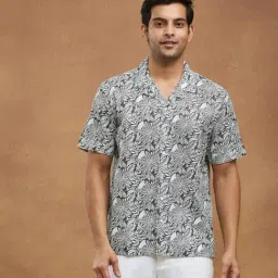 Fabindia Black Cotton Printed Cuban Shirt-picture-40