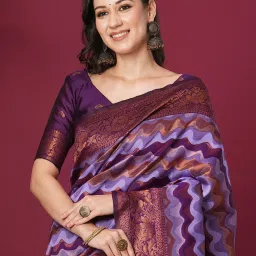 Satrani Wine Silk Blend Woven Saree With Unstitched Blouse image 4