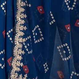 Satrani Blue Georgette Embroidered Saree With Unstitched Blouse image 4