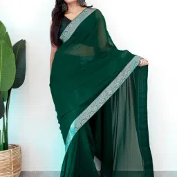 Saree Mall Green Embellished Sarees With Unstitched Blouse-image-82