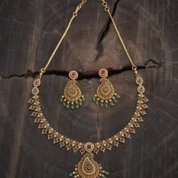 Kushal's Fashion Jewellery Ruby Green Gold Polished Antique Necklace Set for Women-image-42
