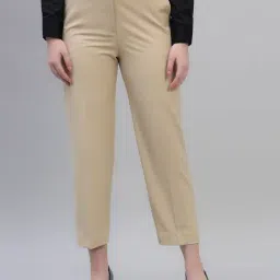 Cantabil Beige Regular Fit Solid Formal Trousers-picture-32