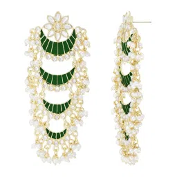 Peora Green Traditional Gold-Plated 4 Layer Half Moon Pearl Dangle Earrings image 4