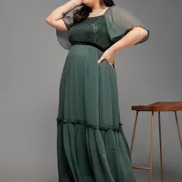 Miss Chase A+ Green Embellished Maxi Dress image 4