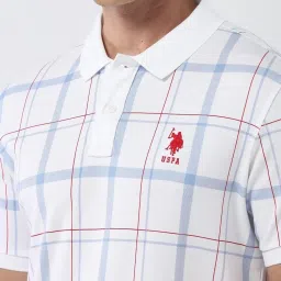 U.S. Polo Assn. White Cotton Slim Fit Checks Polo T-Shirt image 4