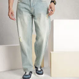 WROGN Men Loose Fit Low Distress Heavy Fade Pure Cotton Jeans image 3