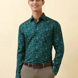Allen Solly Green Cotton Slim Fit Printed Shirt-picture-10
