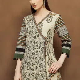 Melange By Lifestyle Beige Cotton Regular Fit Floral Print Kurta image 5