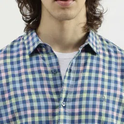United Colors Of Benetton Blue Slim Fit Checks Shirts image 4