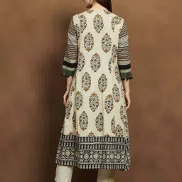 Melange By Lifestyle Beige Cotton Regular Fit Floral Print Kurta image 2