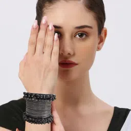 OOMPH Black Oxidised Ghungroo & Shimmer Round Bangle image 2