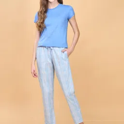 Enamor Brunnera Blue Cotton Chequered Lounge Track Pants image 4