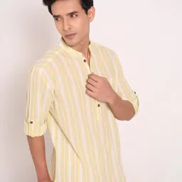 Indus Route By Pantaloons Yellow Cotton Regular Fit Striped Short Kurta image 4