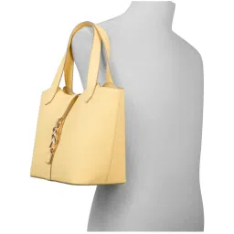 Aldo Light Yellow Textured Medium Shoulder Handbag image 4