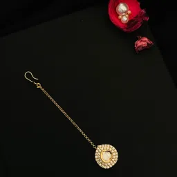 Abdesigns Gold-Tone Plated Polki Kundan Studded And Beaded Maang Tikka Headpiece image 4