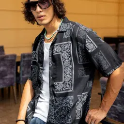 Bewakoof Black Loose Fit Printed Oversized Shirt-picture-34