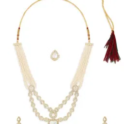Zaveri Pearls Gold Tone Multistrand Austrian Diamonds Layered Necklace Earring & Ring Set-picture-39