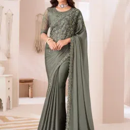 Saree Mall Sea Green Satin Embellished Saree with Blouse Piece-picture-11