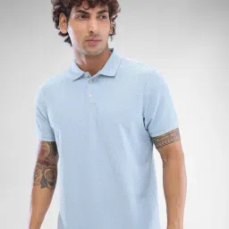 Spykar Blue Slim Fit Texture Polo T-Shirt-image-32