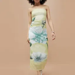 Ginger By Lifestyle Light Yellow Regular Fit Floral Print Dress-image-15
