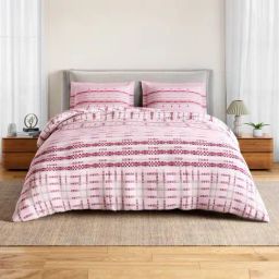Spaces Cotton Pink Geometric 144 TC Double Size Bedsheet with 2 Pillow Covers-picture-37