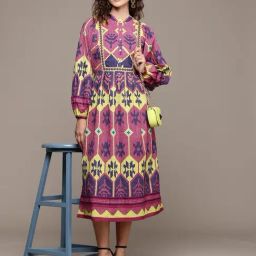 Label Ritu Kumar Pink Cotton Aztec Fit & Flare Ebony Long Dress-picture-10