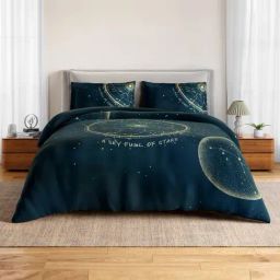 Spaces Cotton Blue Abstract 132 TC Double Size Bedsheet with 2 Pillow Covers-picture-34