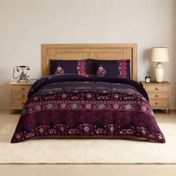 Spaces Cotton Violet Solid 300 TC Double Size Bedsheet with 2 Pillow Covers-picture-37