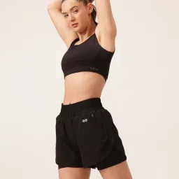 Clovia Black Regular Fit Sports Bra & Shorts image 4
