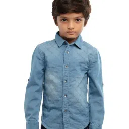 Under Fourteen Only Kids Blue Cotton Embroidered Full Sleeves Shirt-picture-29