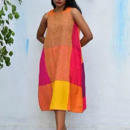 Chidiyaa Multi Rainbow Cafe Summer Skies Handwoven Cotton Dress-picture-16