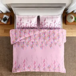 Spaces Cotton Violet Floral 144 TC Double Size Bedsheet with 2 Pillow Covers image 3