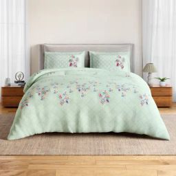 Spaces Cotton Blue Floral 144 TC Double Size Bedsheet with 2 Pillow Covers-picture-33