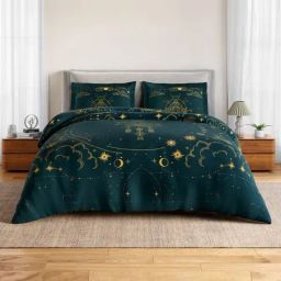 Spaces Cotton Teal Abstract 132 TC Double Size Bedsheet with 2 Pillow Covers-picture-8