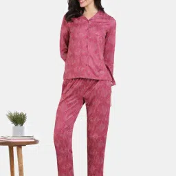 Zivame Pink Printed Shirt With Pyjamas-image-47