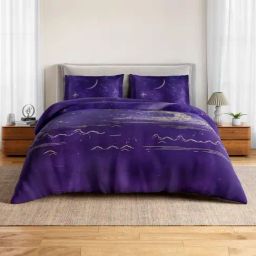 Spaces Cotton Violet Abstract 132 TC Double Size Bedsheet with 2 Pillow Covers-picture-35