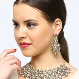 Zaveri Pearls Gold Tone Kundan & Beads Embellished Bridal Choker & Earring Set-picture-23