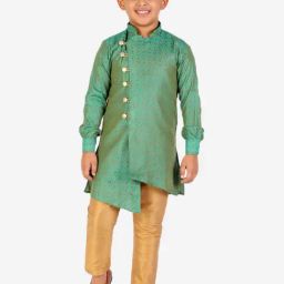 Pro-Ethic Style Developer Kids Green & Beige Printed Full Sleeves Kurta with Pyjamas-picture-11