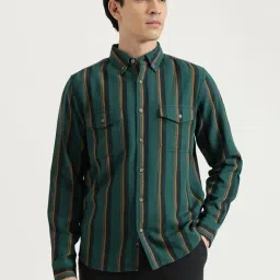 United Colors of Benetton Regular Fit Button Down Striped Double Pocket Flannel Shirt-picture-28