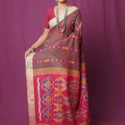 Unnati Silks Brown & Pink Linen Woven Saree With Unstitched Blouse-picture-27