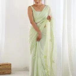 Saree Mall Light Green Georgette Embellished Saree with Blouse Piece-picture-24