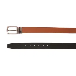 United Colors Of Benetton Tan & Black Textured Leather Reversible Belt For Men image 5